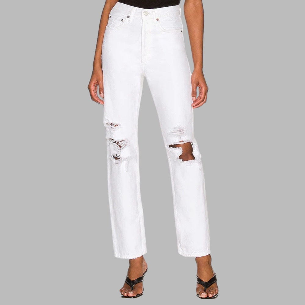 AGOLDE 90’s Mid Rise Loose Fit Distressed Jean in White Vanish Size 29